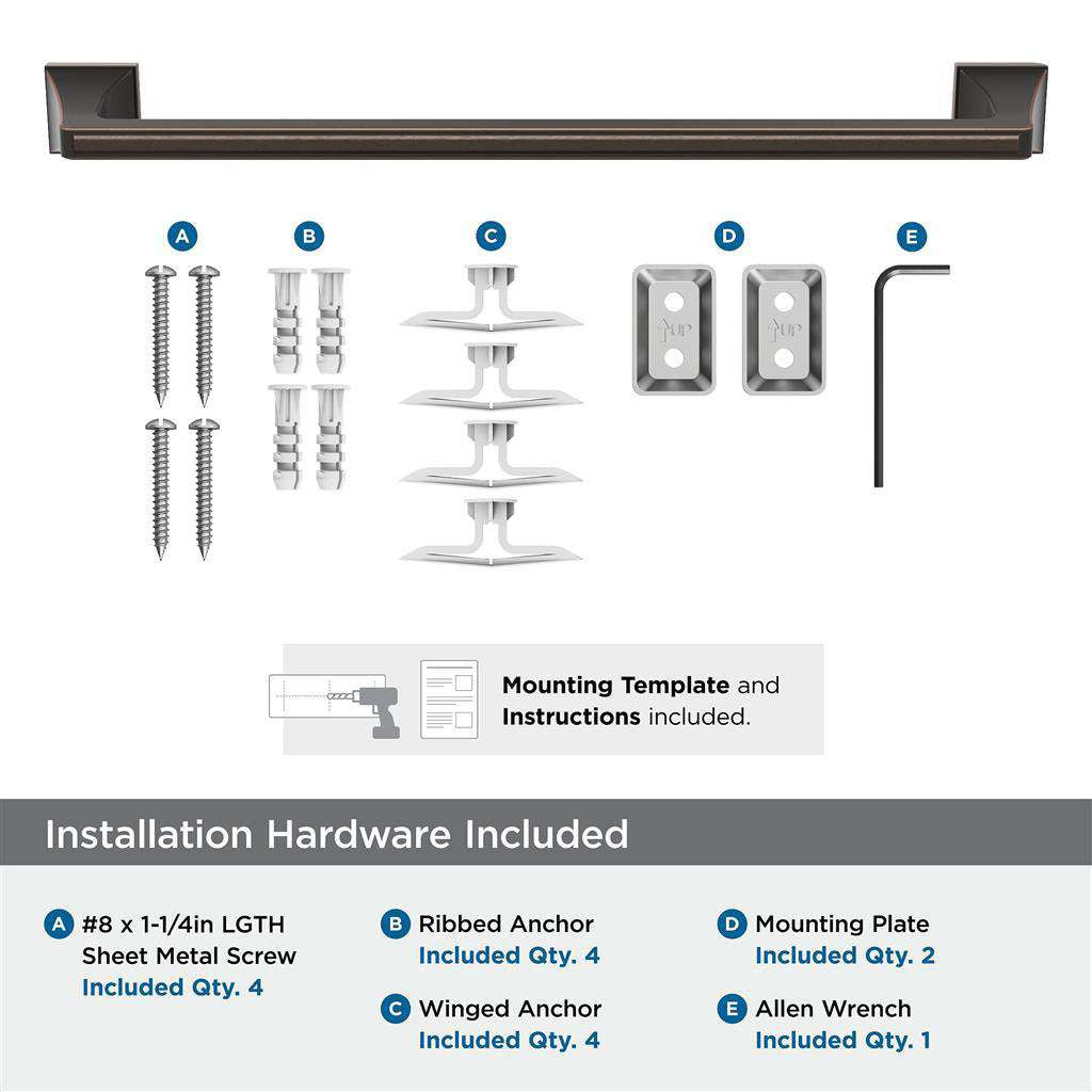 AMEROCK Mulholland Towel Bar in Oil Rubbed Bronze 18" BH36023ORB Installation Hardware