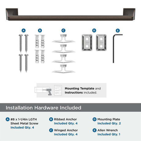 AMEROCK Mulholland Towel Bar in Oil Rubbed Bronze 18" BH36023ORB Installation Hardware
