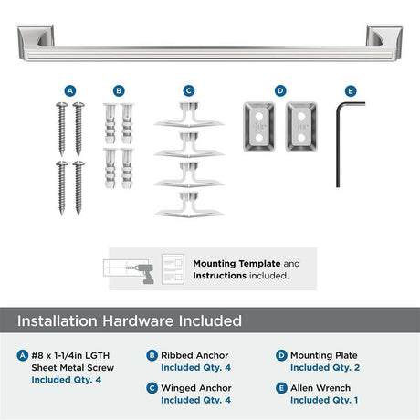 AMEROCK Mulholland Towel Bar in Polished Chrome 18" BH3602326 Installation Hardware