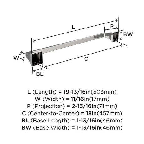AMEROCK Mulholland Towel Bar in Polished Chrome 18" BH3602326 Specs