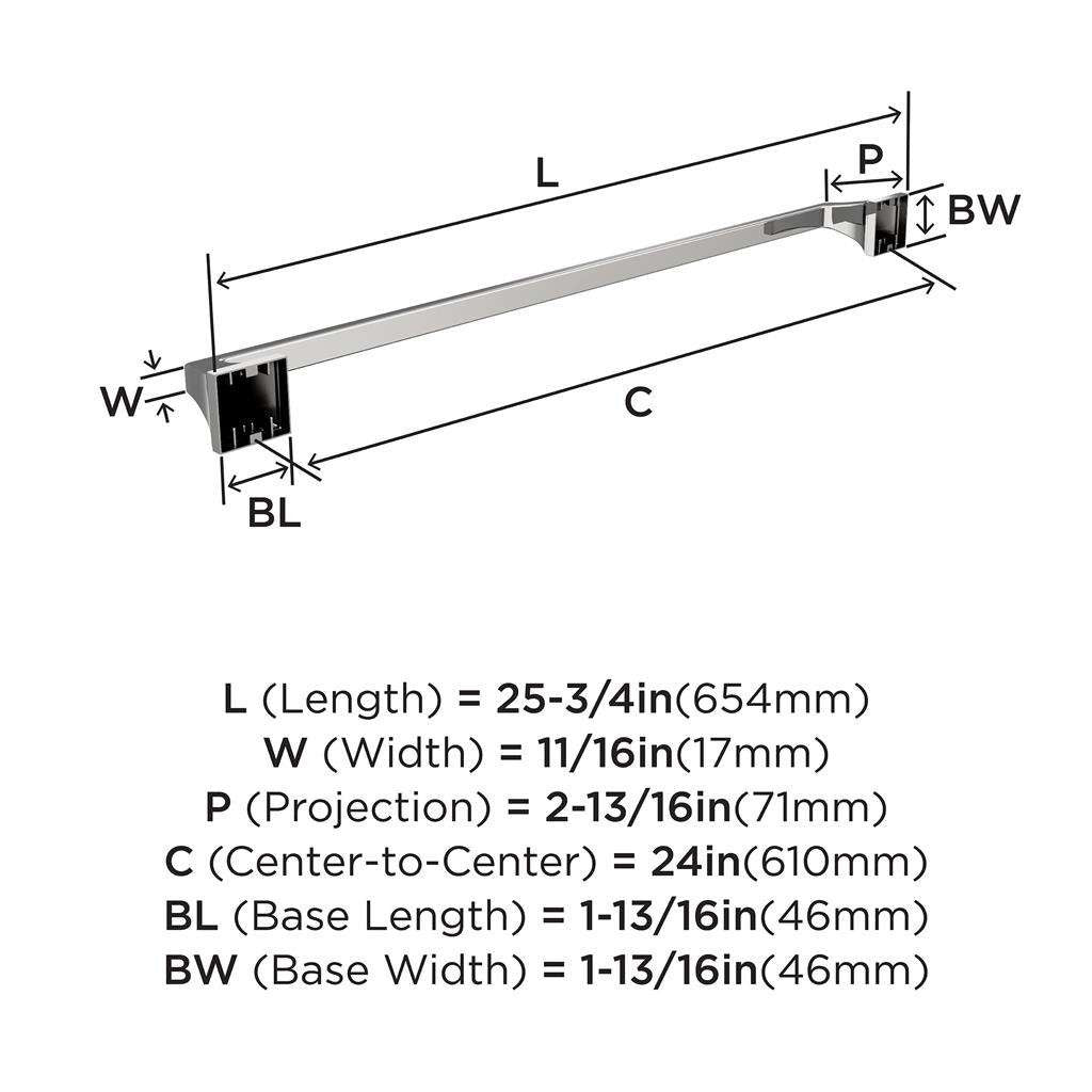 AMEROCK Mulholland Towel Bar in Polished Chrome 24" BH3602426 Specs