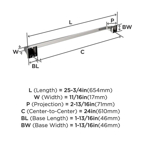 AMEROCK Mulholland Towel Bar in Polished Chrome 24" BH3602426 Specs