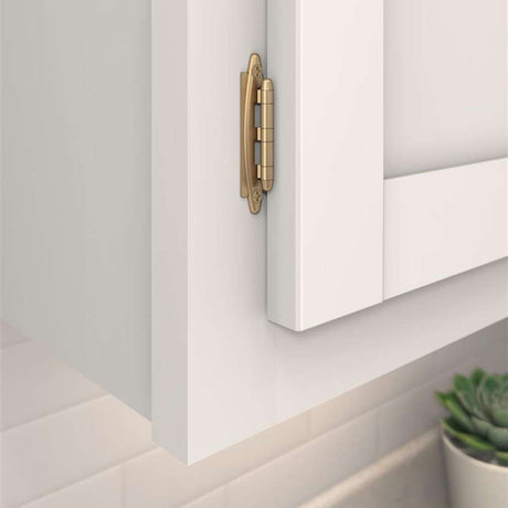AMEROCK No Spring Face Mount 3/8" Inset Cabinet Hinge (pair) in Champagne Bronze BPR3417CZ Mounted