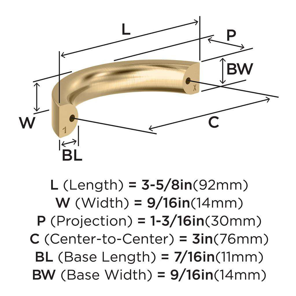 AMEROCK Parabolic Arch Handle Pull in Champagne Bronze 3" BP37345CZ Specs
