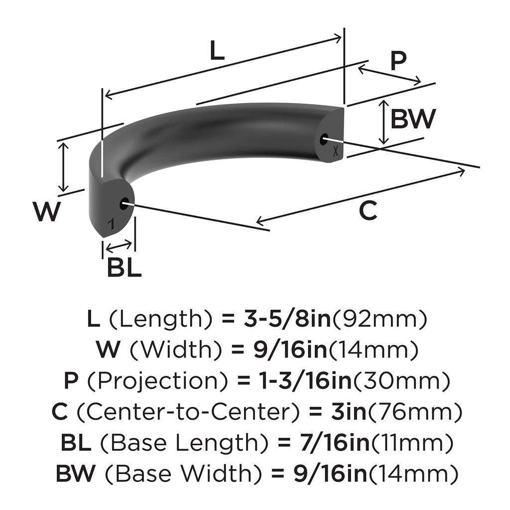 AMEROCK Parabolic Arch Handle Pull in Matte Black 3" BP37345MB Specs