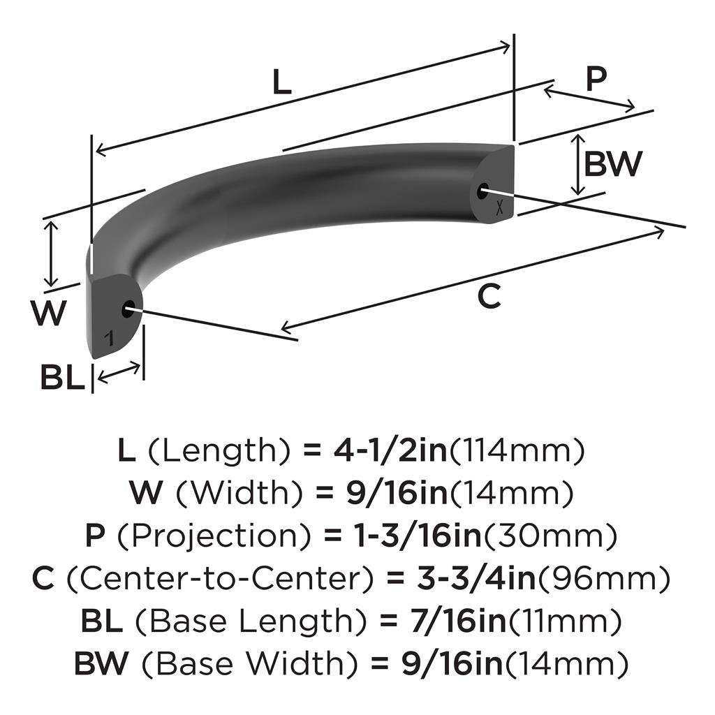AMEROCK Parabolic Arch Handle Pull in Matte Black 96mm BP37346MB Specs