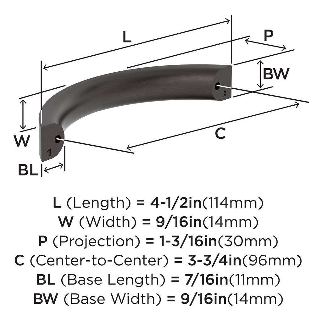 AMEROCK Parabolic Arch Handle Pull in Oil Rubbed Bronze 96mm BP37346ORB Specs