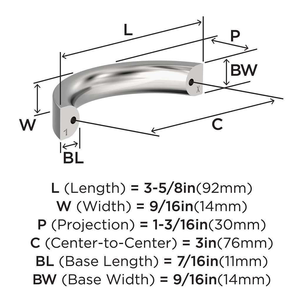 AMEROCK Parabolic Arch Handle Pull in Polished Chrome 3" BP3734526 Specs