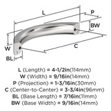 AMEROCK Parabolic Arch Handle Pull in Polished Chrome 96mm BP3734626 Specs