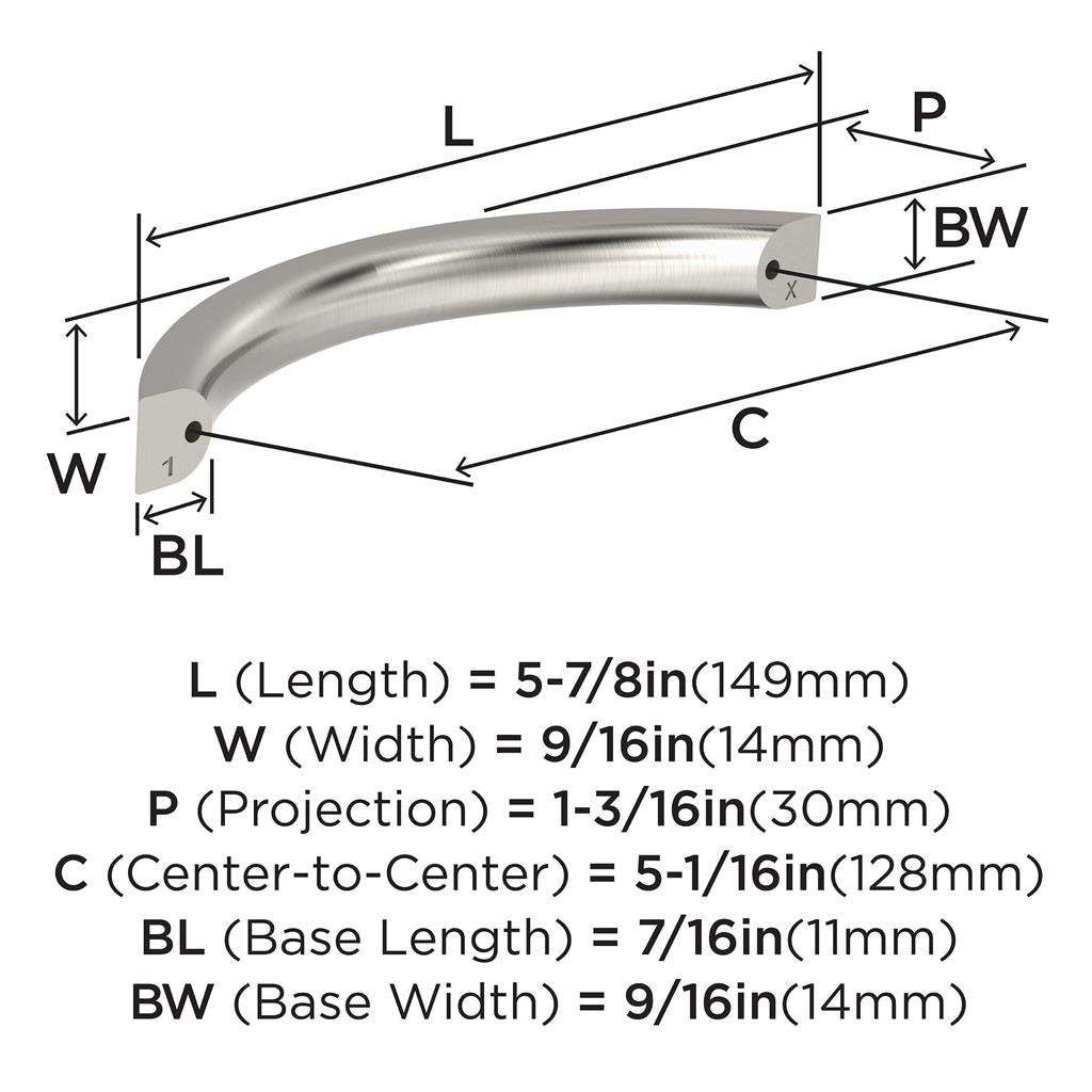 AMEROCK Parabolic Arch Handle Pull in Satin Nickel 128mm BP37347G10 Specs