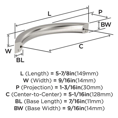 AMEROCK Parabolic Arch Handle Pull in Satin Nickel 128mm BP37347G10 Specs