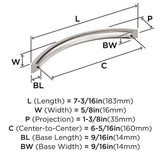 AMEROCK Parabolic Arch Handle Pull in Satin Nickel 160mm BP37348G10 Specs