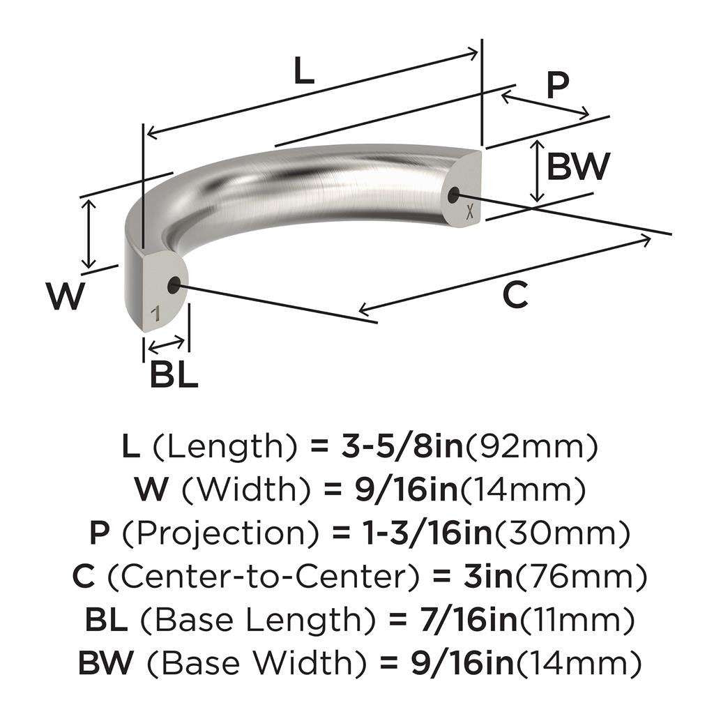 AMEROCK Parabolic Arch Handle Pull in Satin Nickel 3" BP37345G10 Specs