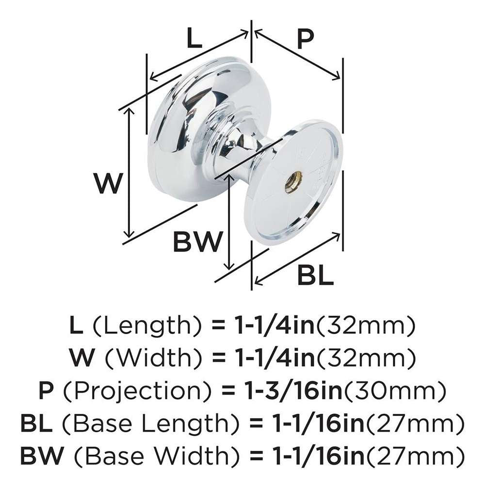 AMEROCK Revitalize 1-1/4" Diameter Cabinet Knob in Polished Chrome BP5534226 Specs