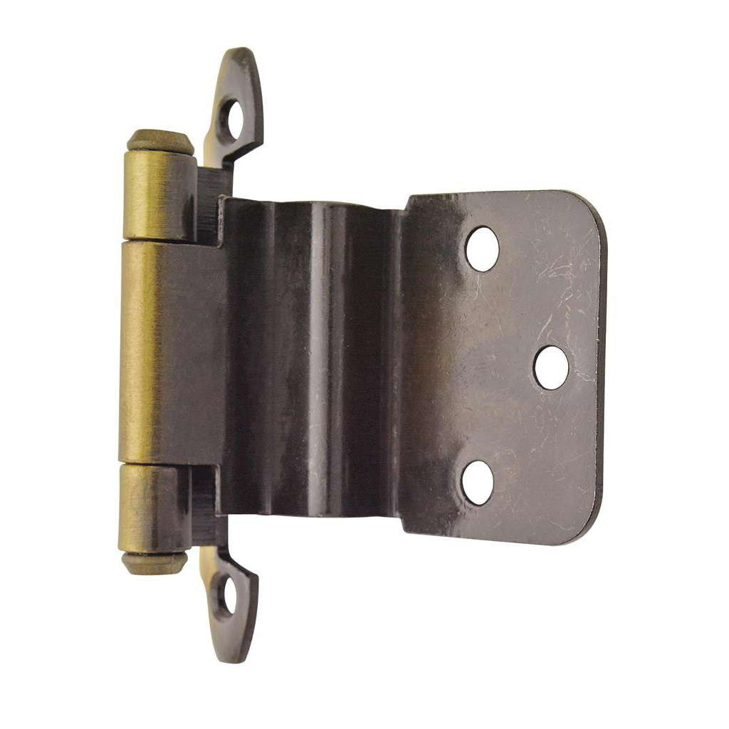 AMEROCK Scalloped Edge Self Closing Face Mount 3/8" Inset Cabinet Hinge (pair) in Antique Brass BPR7928AE Angle