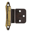 AMEROCK Scalloped Edge Self Closing Face Mount 3/8" Inset Cabinet Hinge (pair) in Antique Brass BPR7928AE Front View