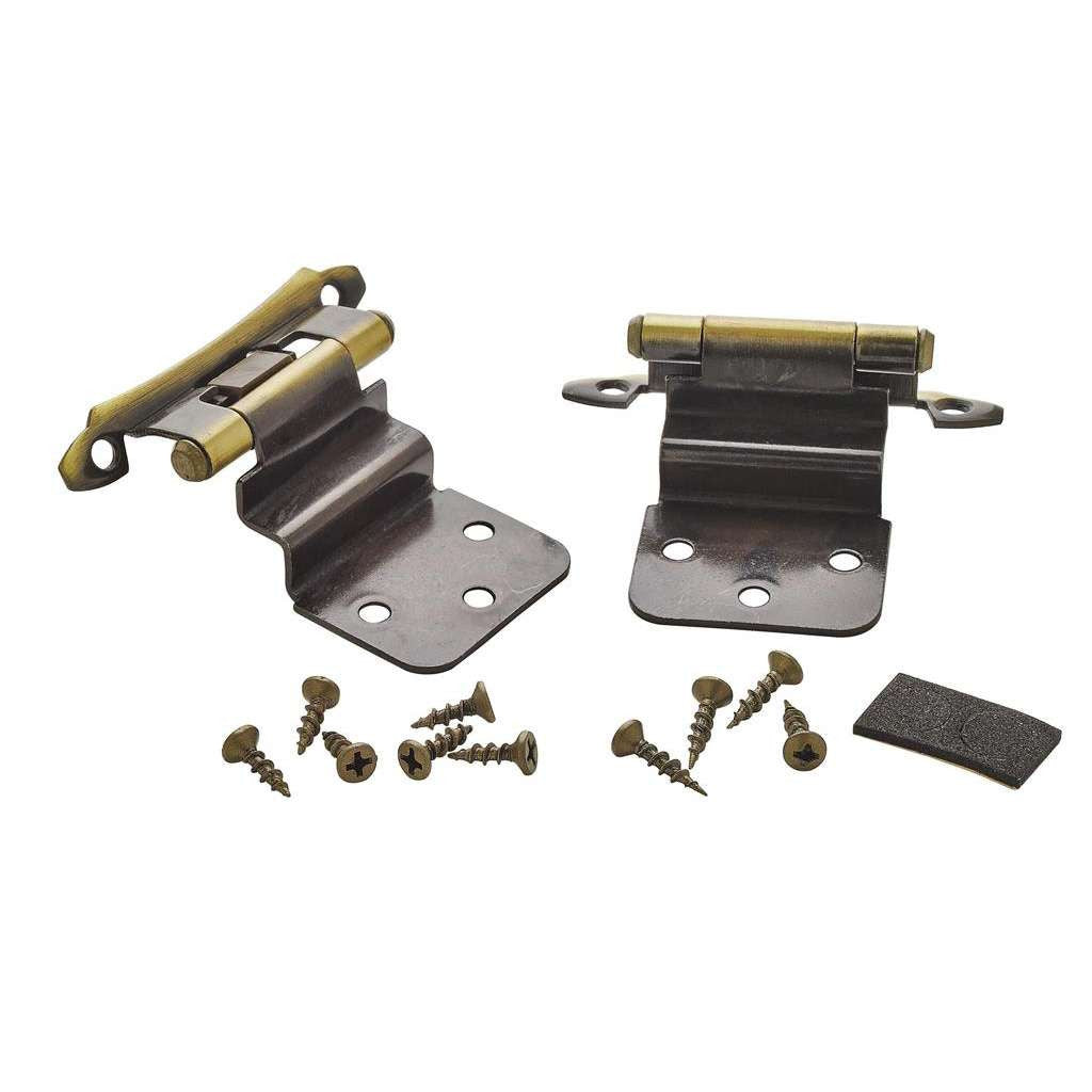AMEROCK Scalloped Edge Self Closing Face Mount 3/8" Inset Cabinet Hinge (pair) in Antique Brass BPR7928AE Pair