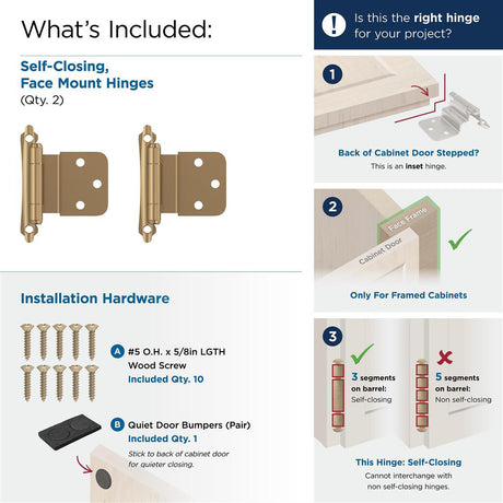 AMEROCK Scalloped Edge Self Closing Face Mount 3/8" Inset Cabinet Hinge (pair) in Champagne Bronze BPR7928CZ What's Included