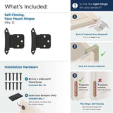AMEROCK Scalloped Edge Self Closing Face Mount 3/8" Inset Cabinet Hinge (pair) in Flat Black BPR7928FB What's Included