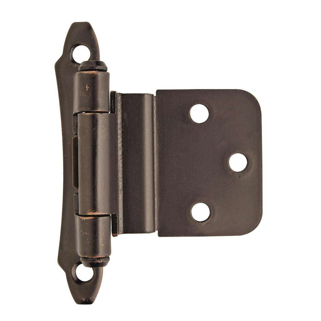 AMEROCK Scalloped Edge Self Closing Face Mount 3/8" Inset Cabinet Hinge (pair) in Oil Rubbed Bronze BPR7928ORB Front View