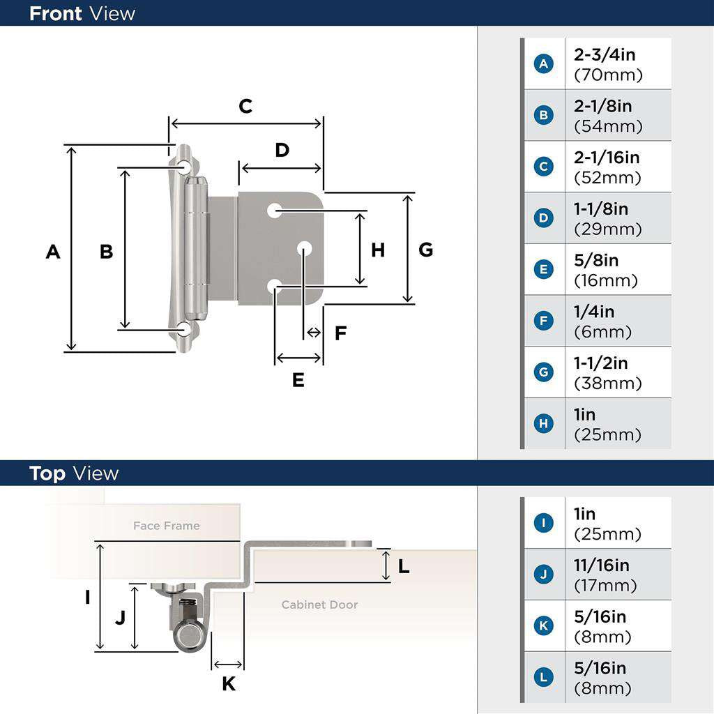 AMEROCK Scalloped Edge Self Closing Face Mount 3/8" Inset Cabinet Hinge (pair) in Polished Chrome BPR792826 Specs