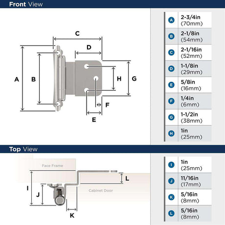 AMEROCK Scalloped Edge Self Closing Face Mount 3/8" Inset Cabinet Hinge (pair) in Polished Chrome BPR792826 Specs