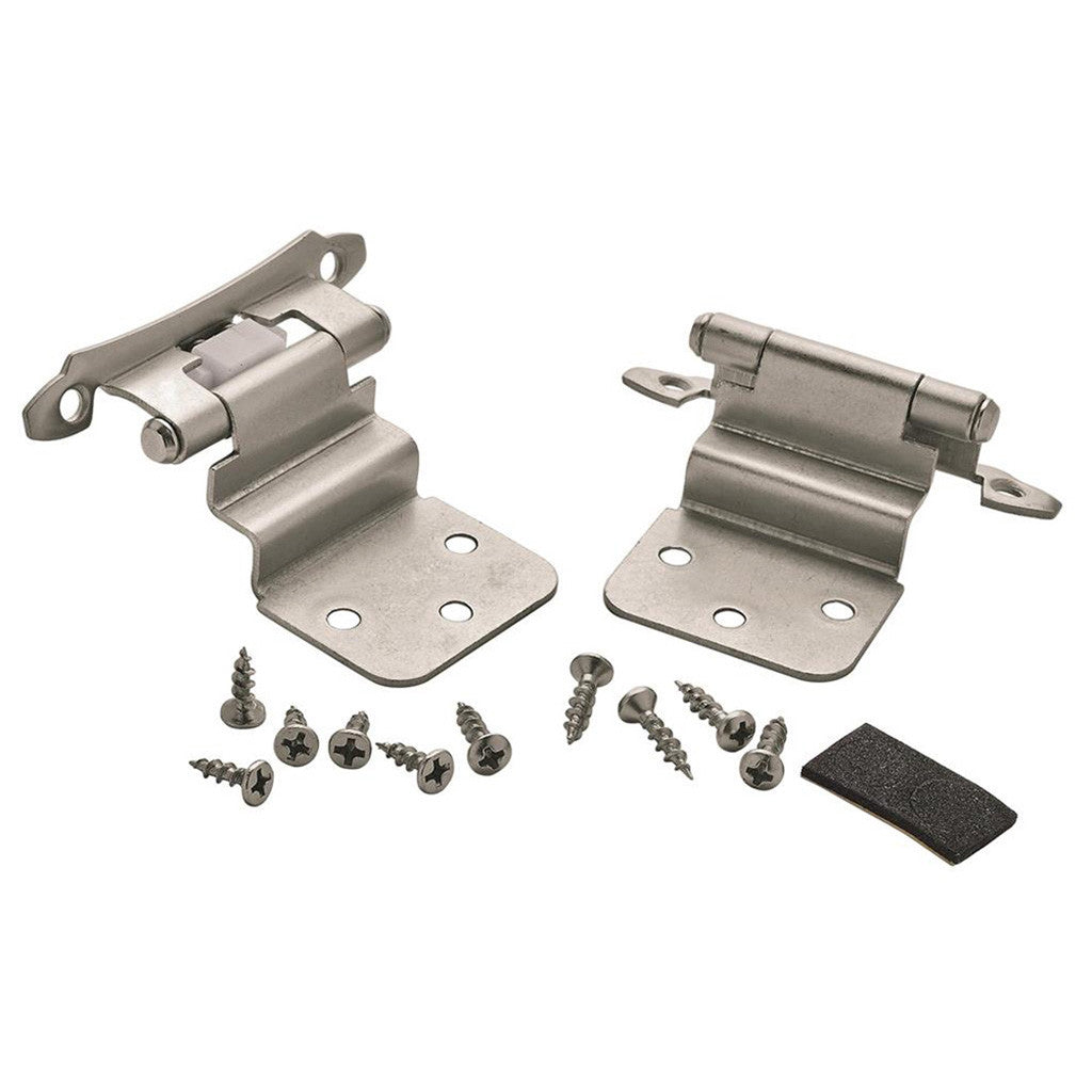 AMEROCK Scalloped Edge Self Closing Face Mount 3/8" Inset Cabinet Hinge (pair) in Satin Nickel BPR7928G10 Pair