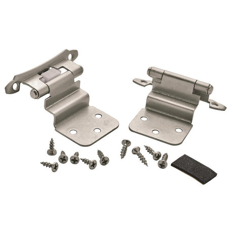AMEROCK Scalloped Edge Self Closing Face Mount 3/8" Inset Cabinet Hinge (pair) in Satin Nickel BPR7928G10 Pair