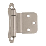 AMEROCK Scalloped Edge Self Closing Face Mount 3/8" Inset Cabinet Hinge (pair) in Satin Nickel BPR7928G10 Top View