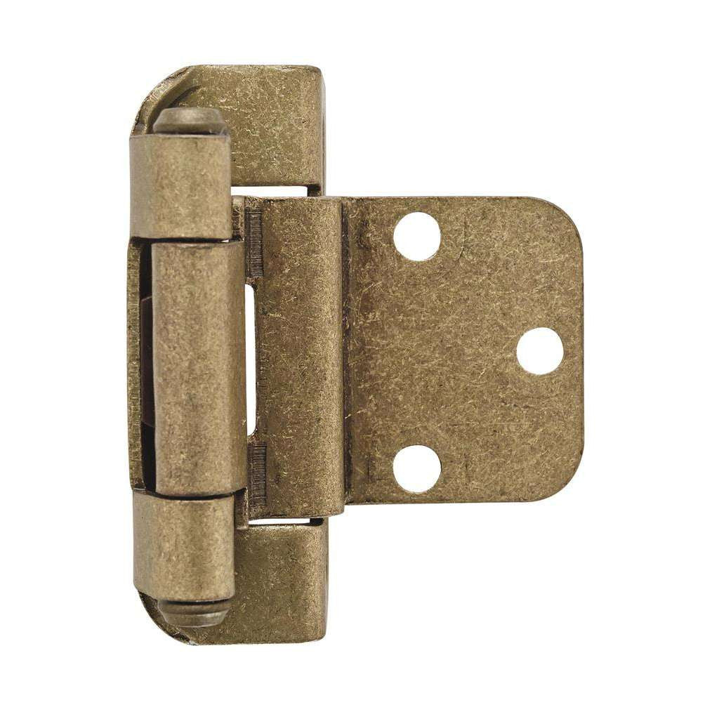 AMEROCK Self Closing 3/8" Inset Partial Wrap Cabinet Hinge (pair) in Burnished Brass BPR7565BB Front View