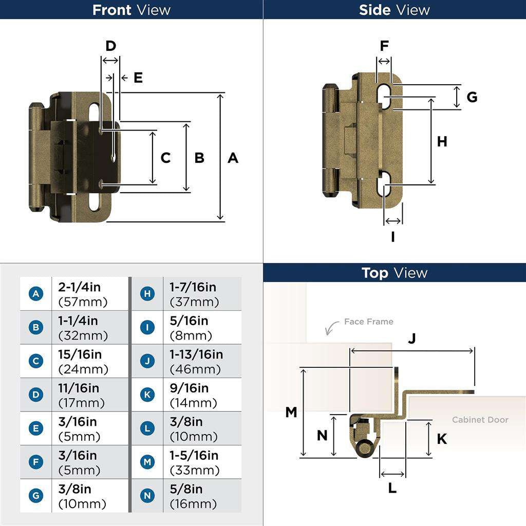 AMEROCK Self Closing 3/8" Inset Partial Wrap Cabinet Hinge (pair) in Burnished Brass BPR7565BB Specs