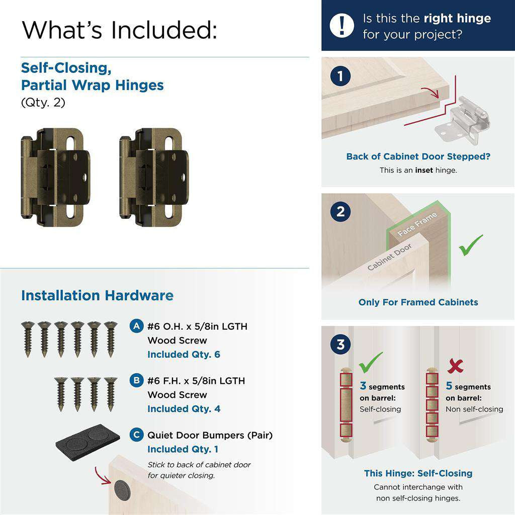 AMEROCK Self Closing 3/8" Inset Partial Wrap Cabinet Hinge (pair) in Burnished Brass BPR7565BB What's Included