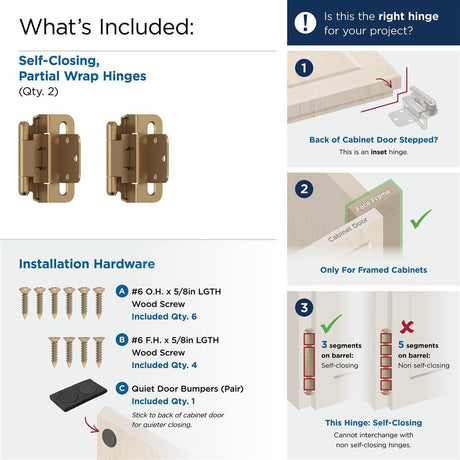 AMEROCK Self Closing 3/8" Inset Partial Wrap Cabinet Hinge (pair) in Champagne Bronze BPR7565CZ What's Included
