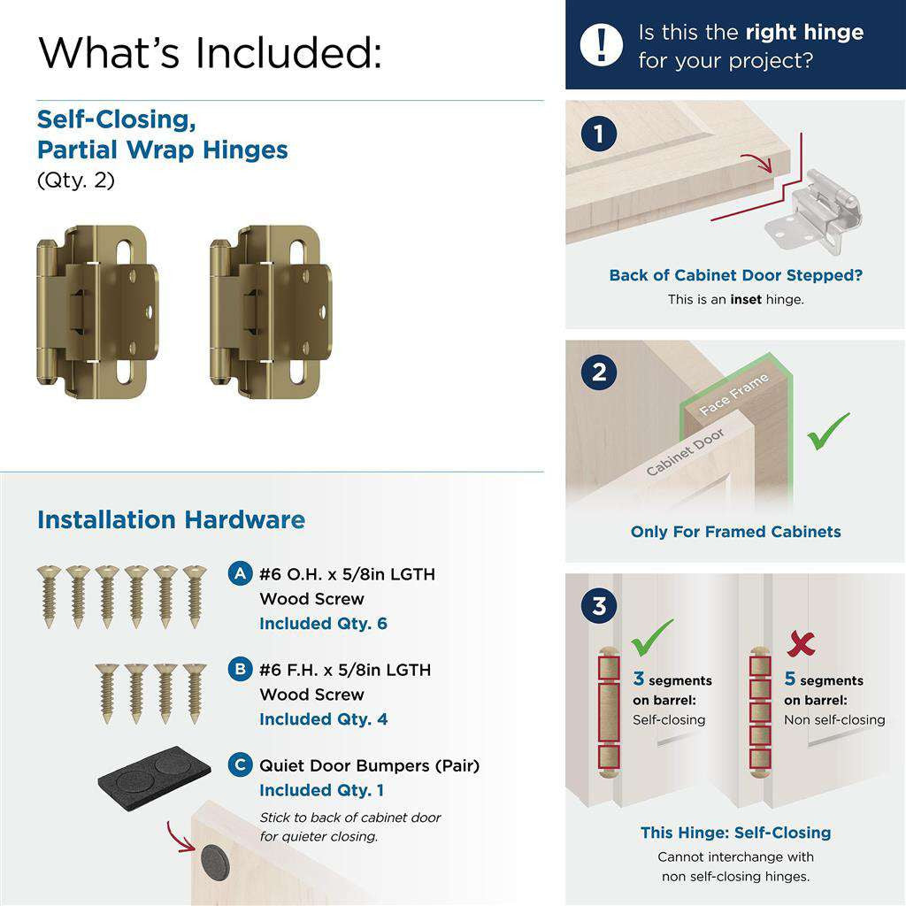 AMEROCK Self Closing 3/8" Inset Partial Wrap Cabinet Hinge (pair) in Golden Champagne BPR7565BBZ What's Included