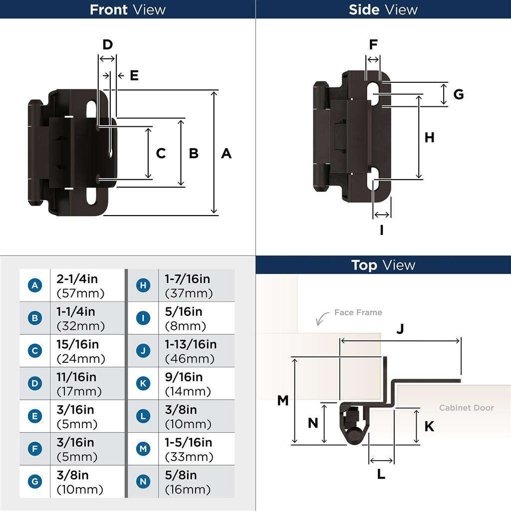 AMEROCK Self Closing 3/8" Inset Partial Wrap Cabinet Hinge (pair) in Oil Rubbed Bronze BPR7565ORB Specs