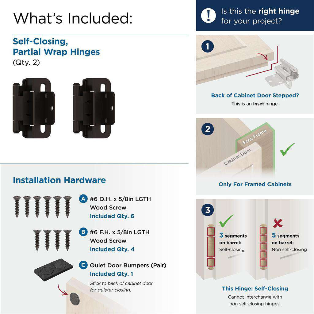 AMEROCK Self Closing 3/8" Inset Partial Wrap Cabinet Hinge (pair) in Oil Rubbed Bronze BPR7565ORB What's Included