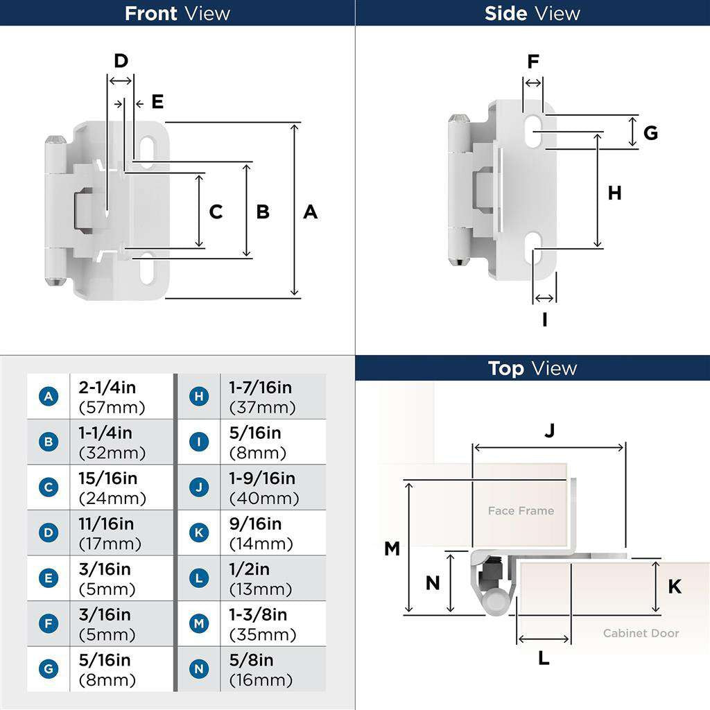 AMEROCK Self Closing Partial Wrap 1/2" Overlay Cabinet Hinge (pair) in White BPR7550W Specs