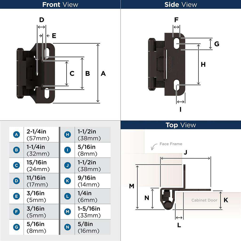 AMEROCK Self Closing Partial Wrap 1/4" Overlay Cabinet Hinge (pair) in Oil Rubbed Bronze BPR7566ORB Specs