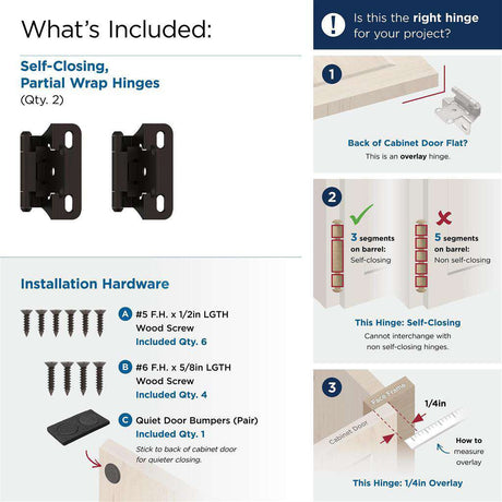 AMEROCK Self Closing Partial Wrap 1/4" Overlay Cabinet Hinge (pair) in Oil Rubbed Bronze BPR7566ORB What's Included