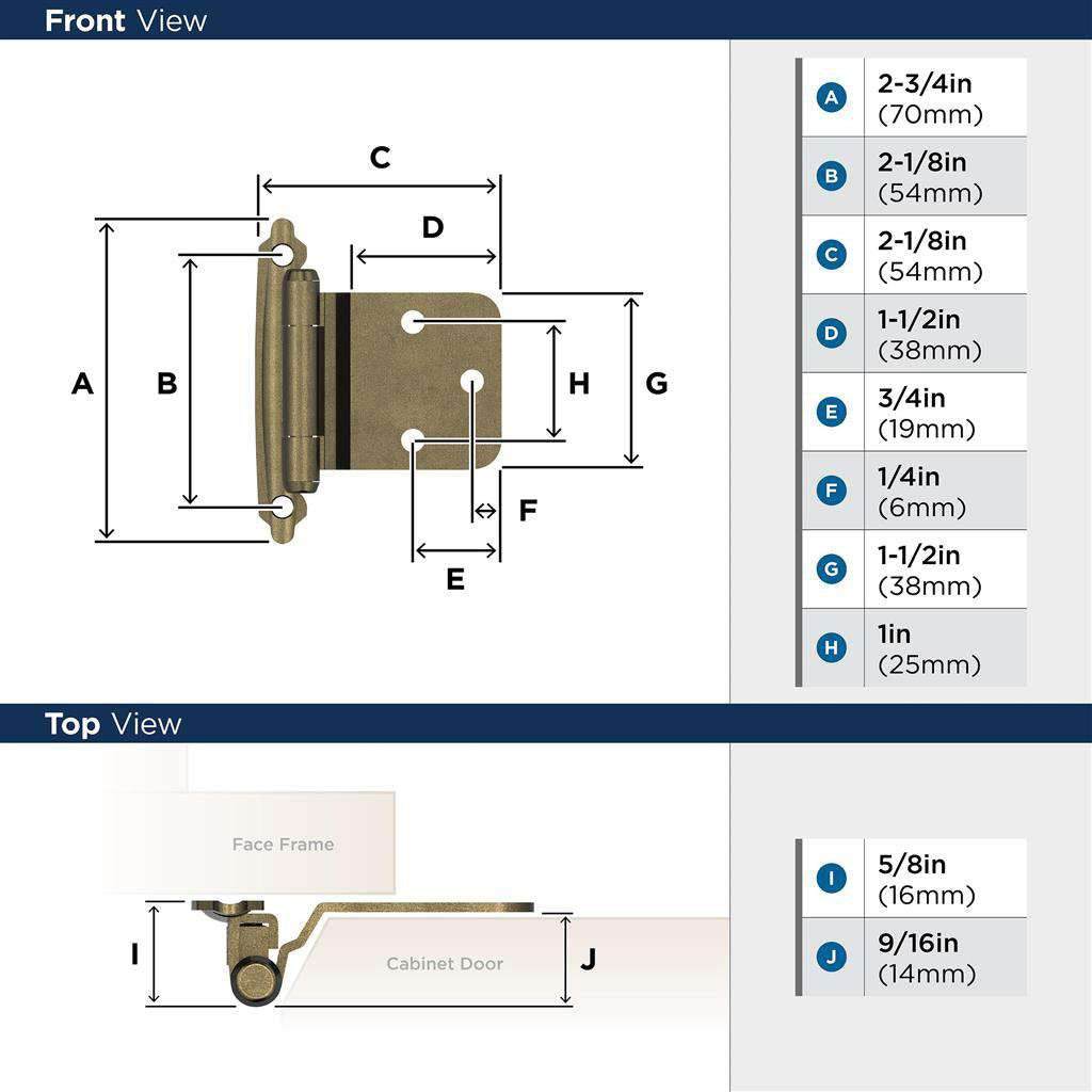 AMEROCK Self Closing Reverse Bevel Variable Overlay Cabinet Hinge (pair) in Burnished Brass BPR7630BB Specs