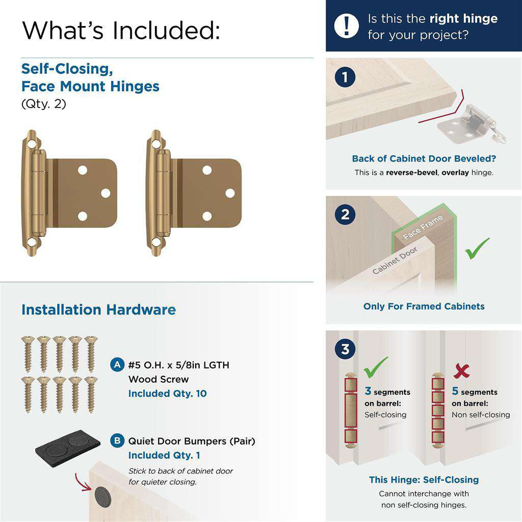 AMEROCK Self Closing Reverse Bevel Variable Overlay Cabinet Hinge (pair) in Champagne Bronze BPR7630CZ What's Included