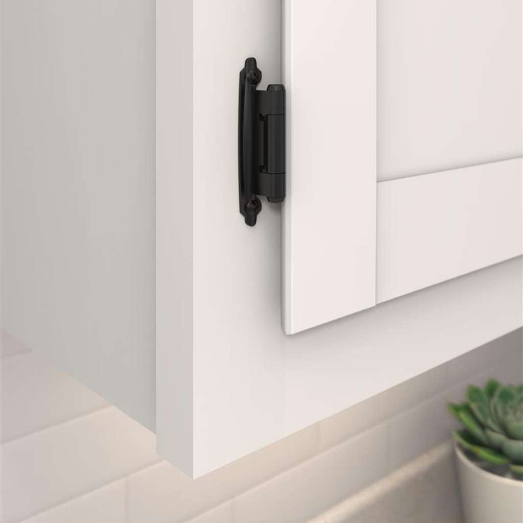 AMEROCK Self Closing Reverse Bevel Variable Overlay Cabinet Hinge (pair) in Flat Black BPR7630FB Mounted