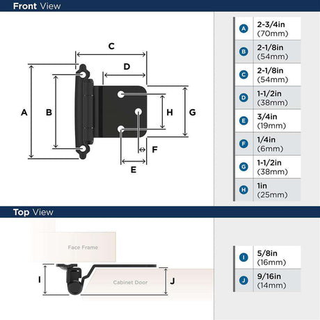 AMEROCK Self Closing Reverse Bevel Variable Overlay Cabinet Hinge (pair) in Flat Black BPR7630FB Specs