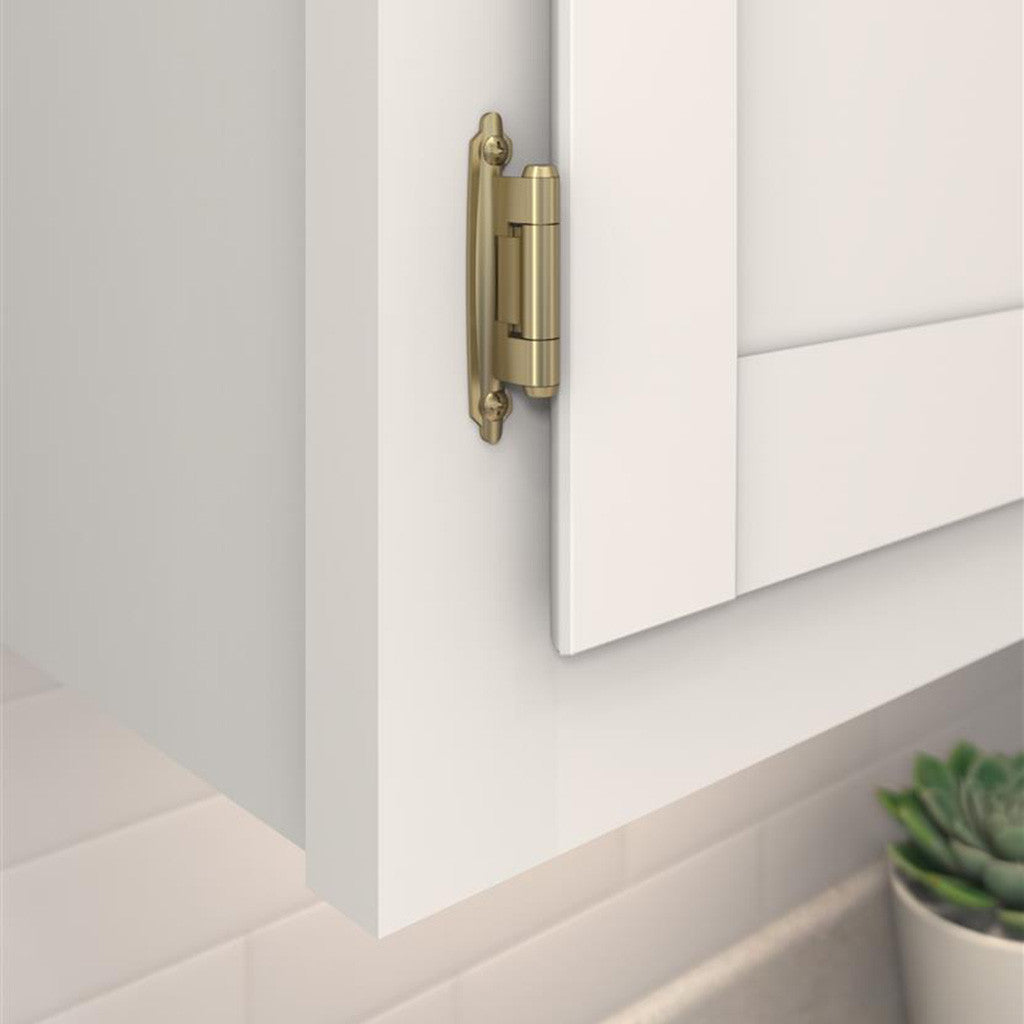 AMEROCK Self Closing Reverse Bevel Variable Overlay Cabinet Hinge (pair) in Golden Champagne BPR7630BBZ Mounted