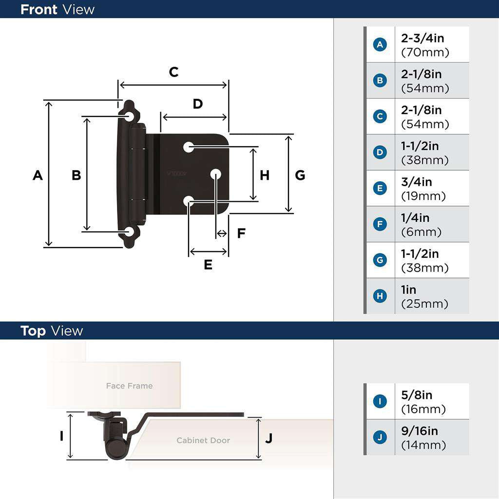 AMEROCK Self Closing Reverse Bevel Variable Overlay Cabinet Hinge (pair) in Oil Rubbed Bronze BPR7630ORB Specs