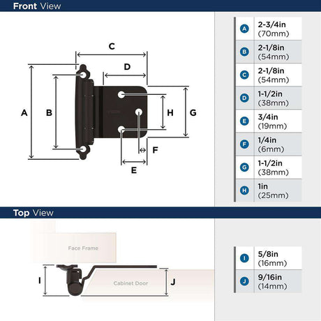 AMEROCK Self Closing Reverse Bevel Variable Overlay Cabinet Hinge (pair) in Oil Rubbed Bronze BPR7630ORB Specs