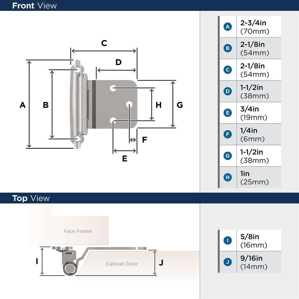 AMEROCK Self Closing Reverse Bevel Variable Overlay Cabinet Hinge (pair) in Polished Chrome BPR763026 Specs