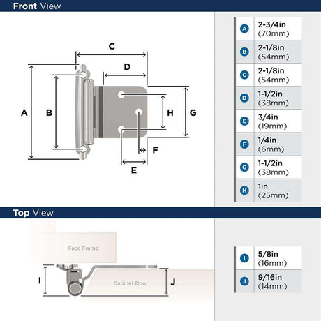 AMEROCK Self Closing Reverse Bevel Variable Overlay Cabinet Hinge (pair) in Polished Chrome BPR763026 Specs
