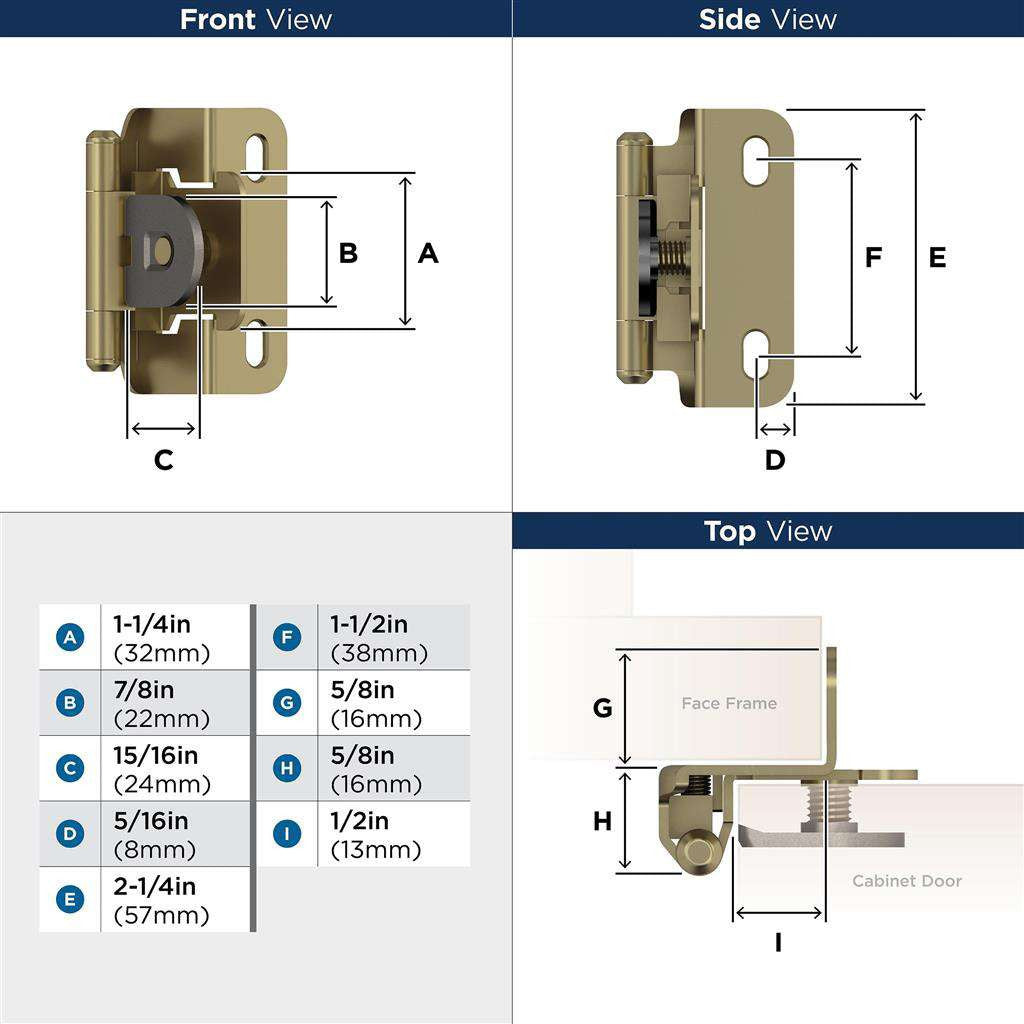 AMEROCK Single Demountable 1/2" Overlay Cabinet Hinge (pair) in Golden Champagne BPR8719BBZ What's Included