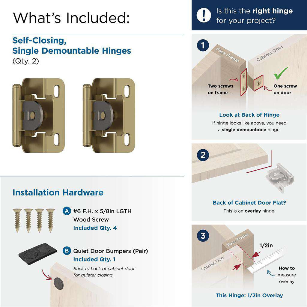 AMEROCK Single Demountable 1/2" Overlay Cabinet Hinge (pair) in Golden Champagne BPR8719BBZ Specs